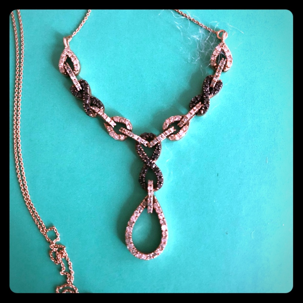 Gorgeous white & brown diamond rose gold necklace